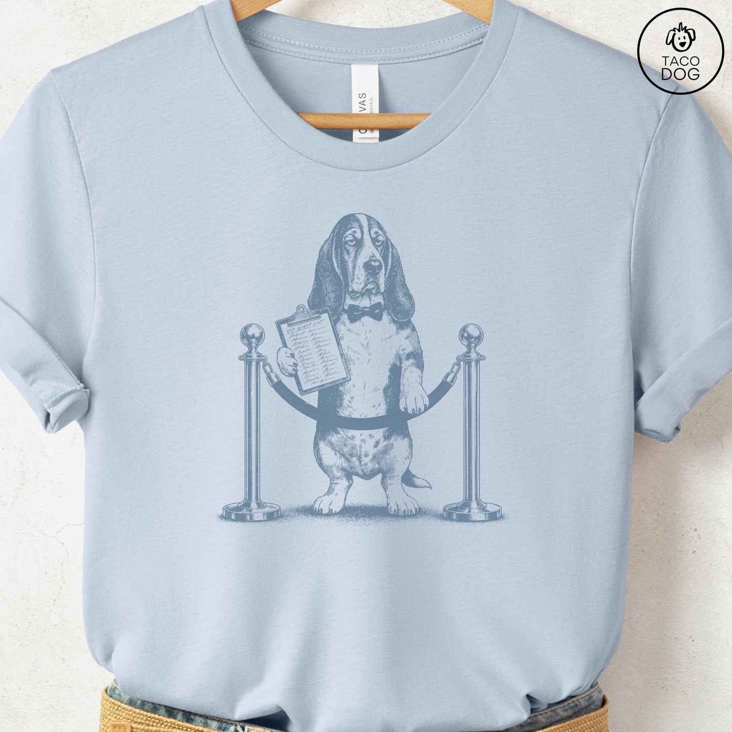 Basset Hound Bouncer T-Shirt Light Blue Taco-Dog