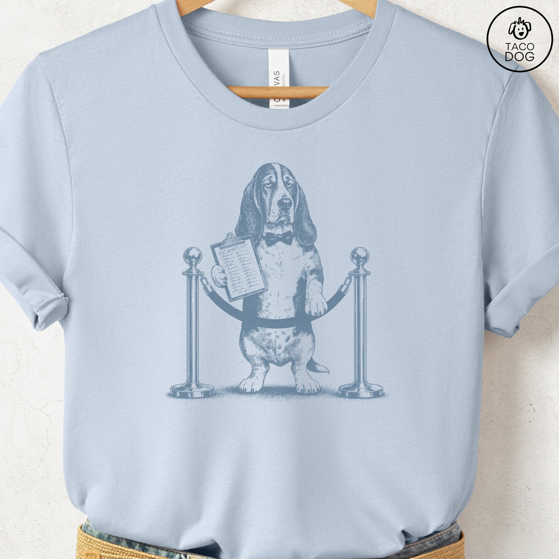 Basset Hound Bouncer T-Shirt Light Blue Taco-Dog