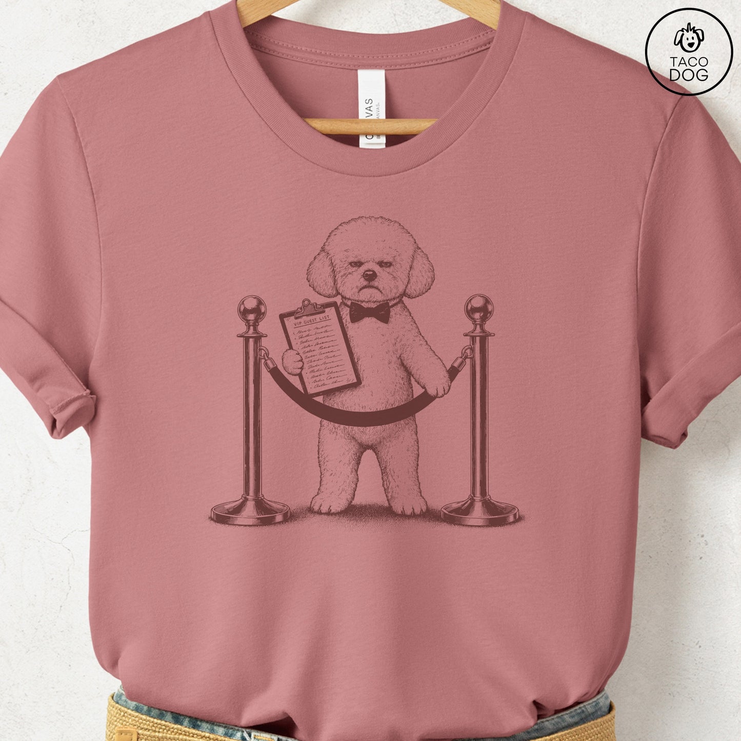 Bichon Frise Bouncer T-Shirt Heather Mauve Taco-Dog