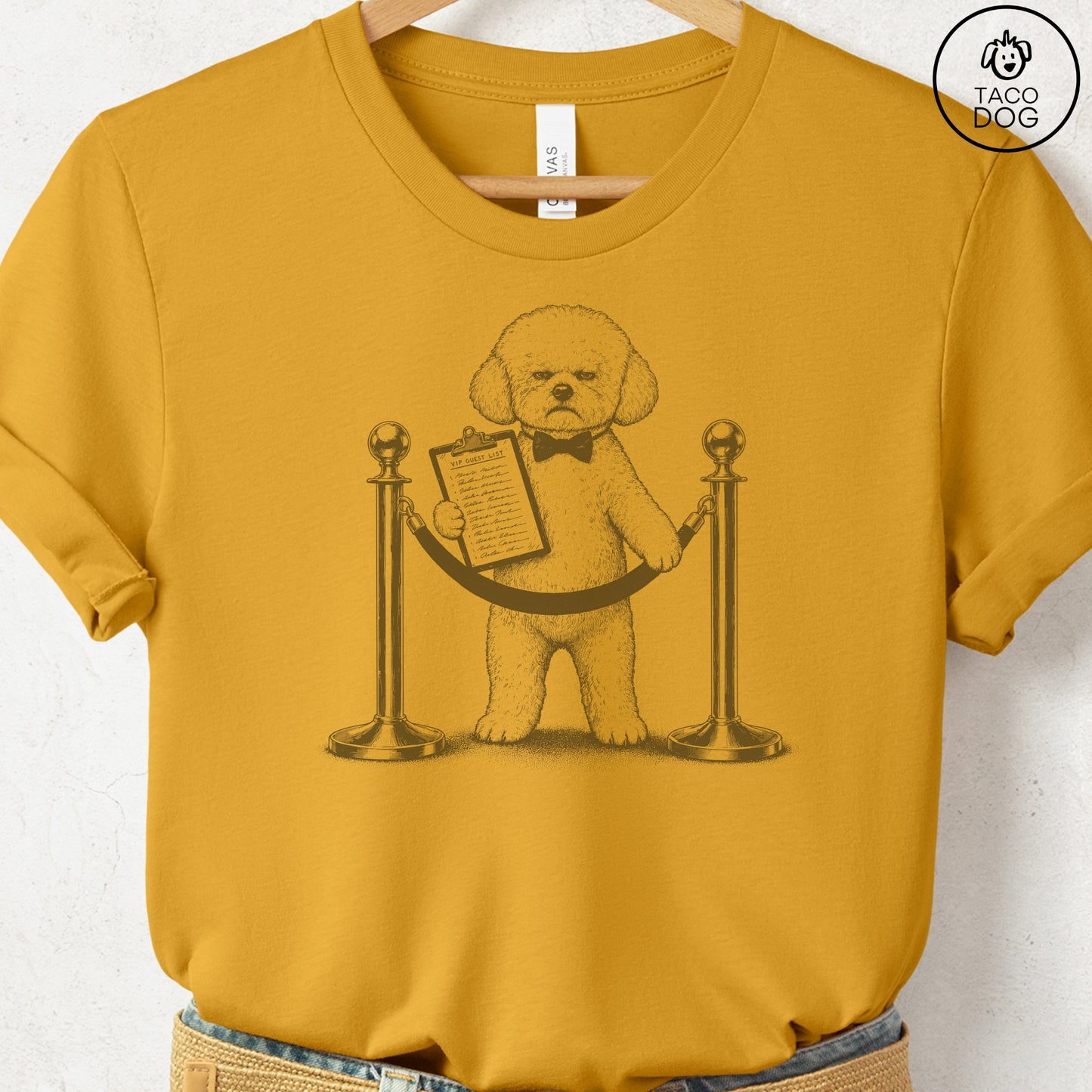 Bichon Frise Bouncer T-Shirt Mustard Taco-Dog
