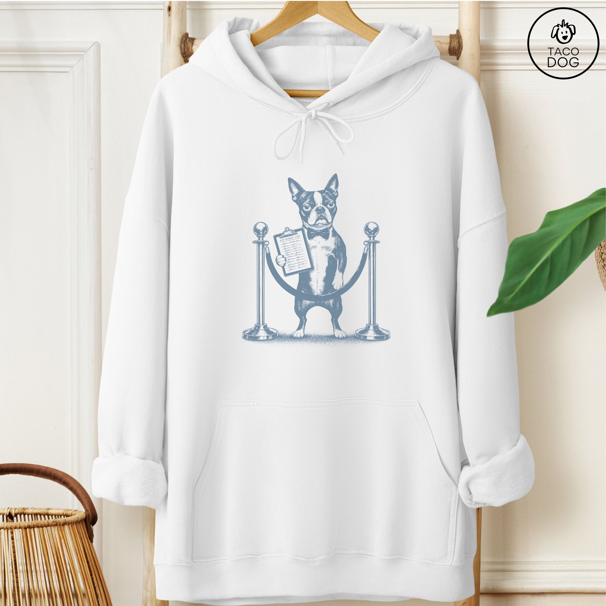 Boston Terrier Bouncer Hoodie White Taco-Dog