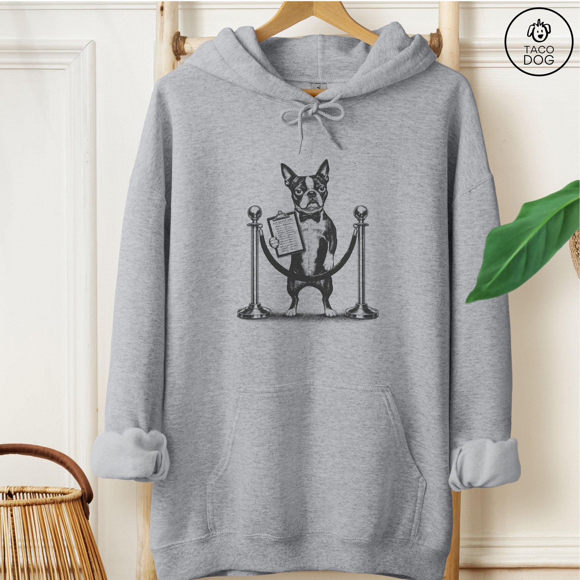 Boston Terrier Bouncer Hoodie Graphite Heather Taco-Dog