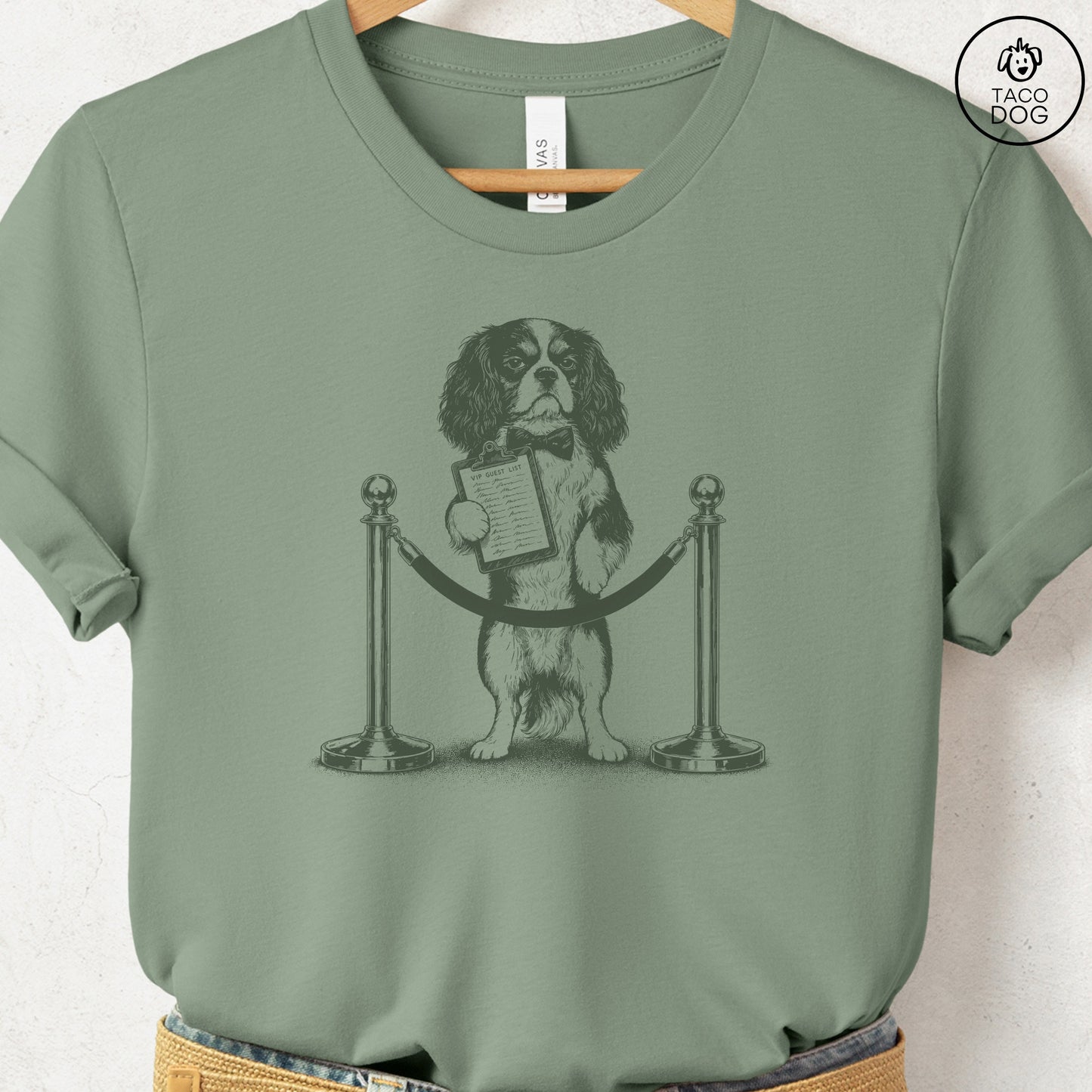 Cavalier King Charles Spaniel Bouncer T-Shirt Sage Taco-Dog