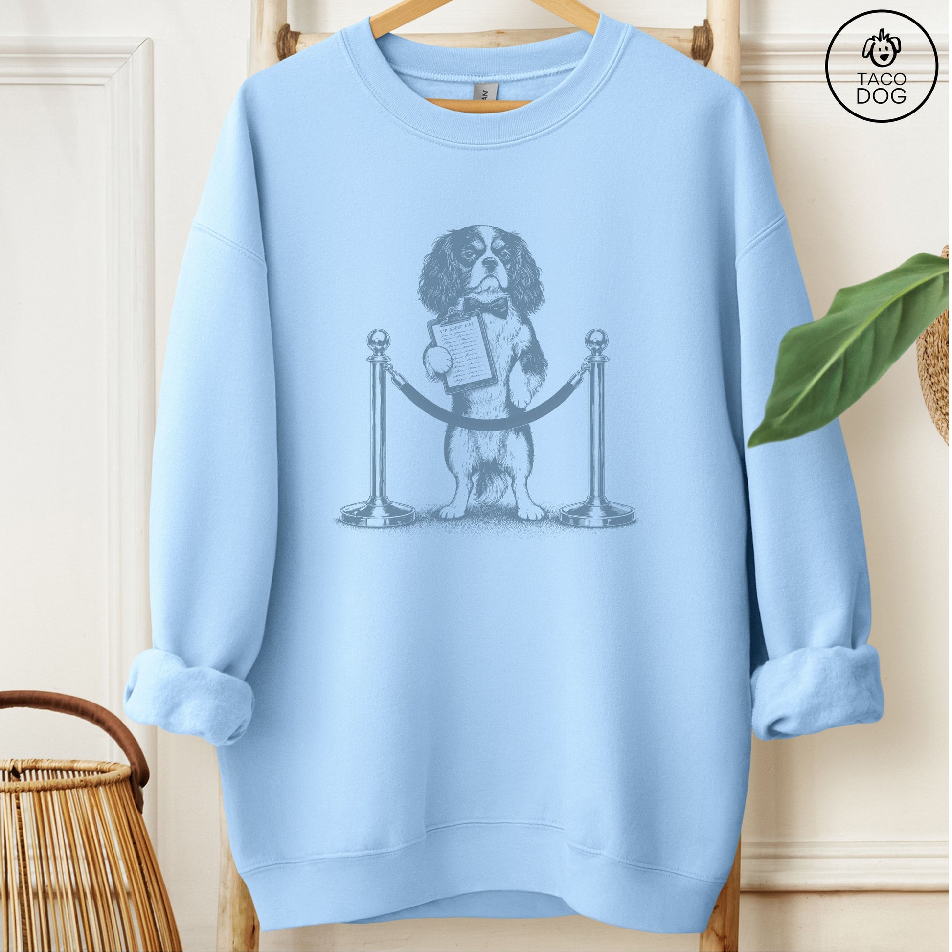 Cavalier King Charles Spaniel Bouncer Sweatshirt Light Blue Taco-Dog
