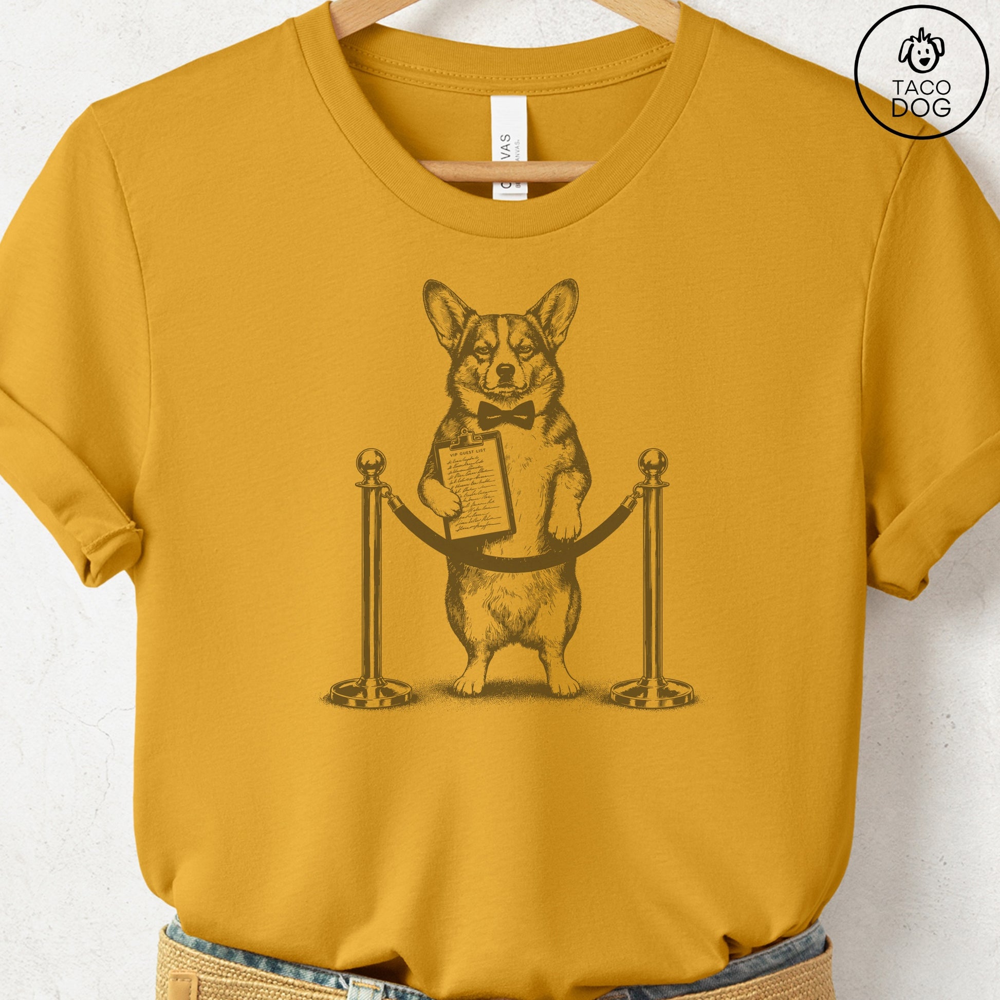 Corgi Bouncer T-Shirt Mustard Taco-Dog