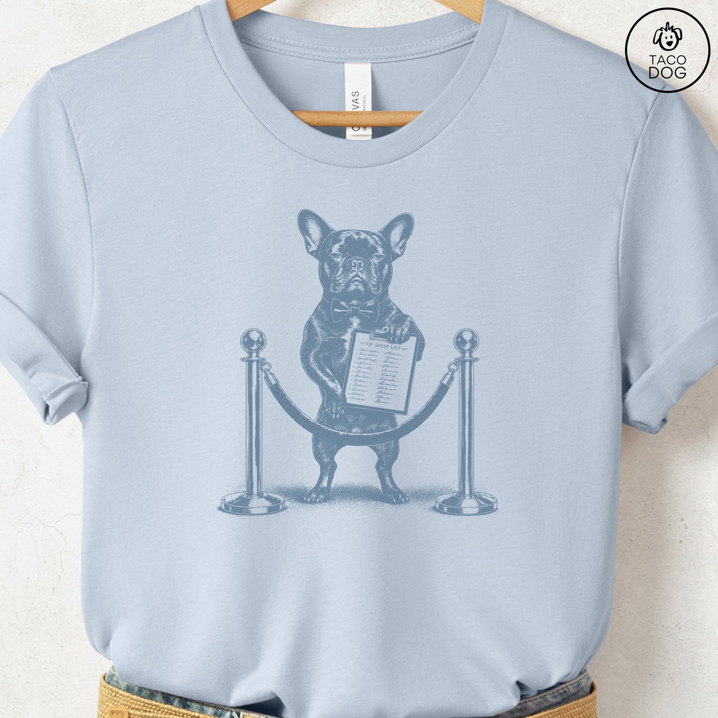 French Bulldog Frenchie Bouncer T-Shirt Light Blue Taco-Dog