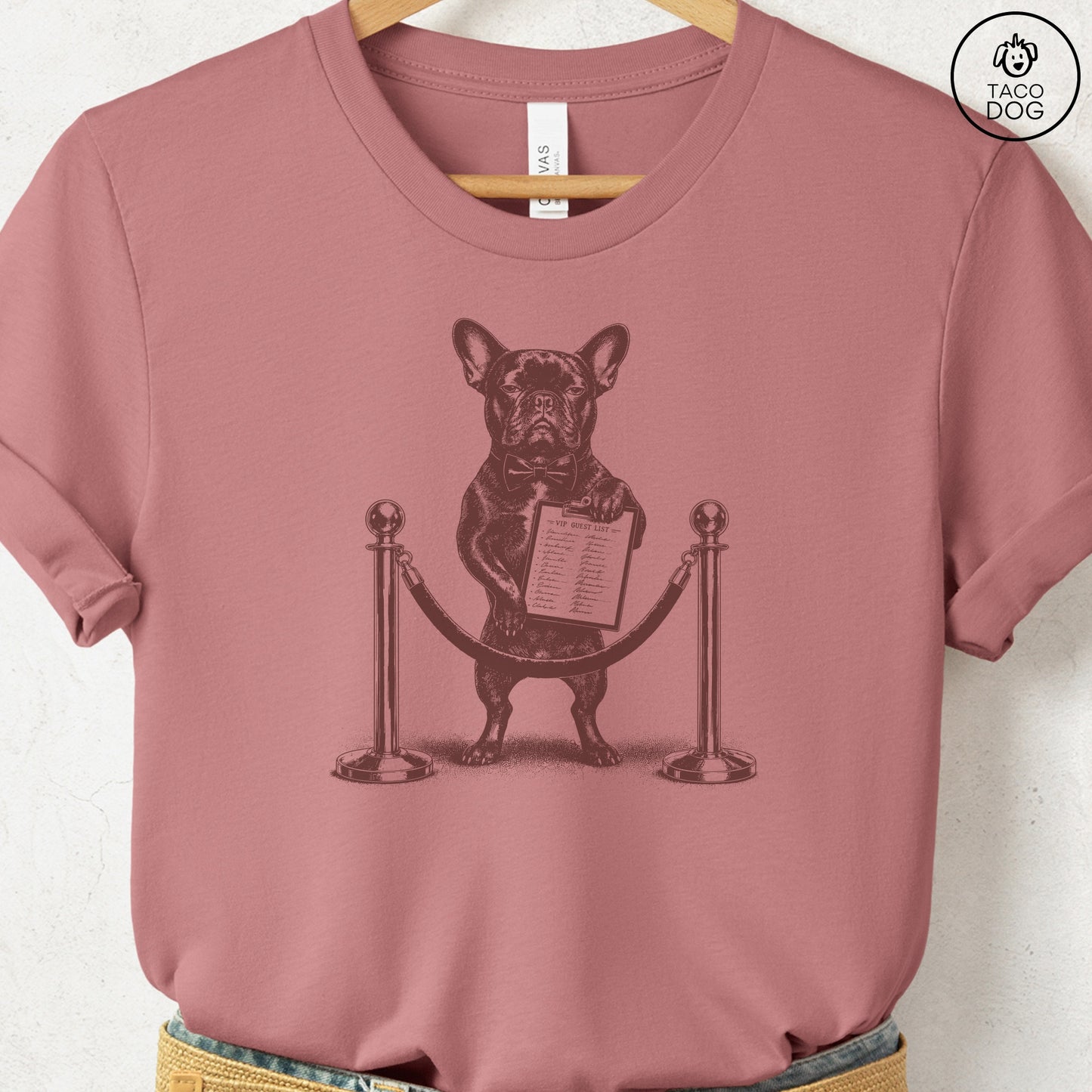 French Bulldog Frenchie Bouncer T-Shirt Heather Mauve Taco-Dog