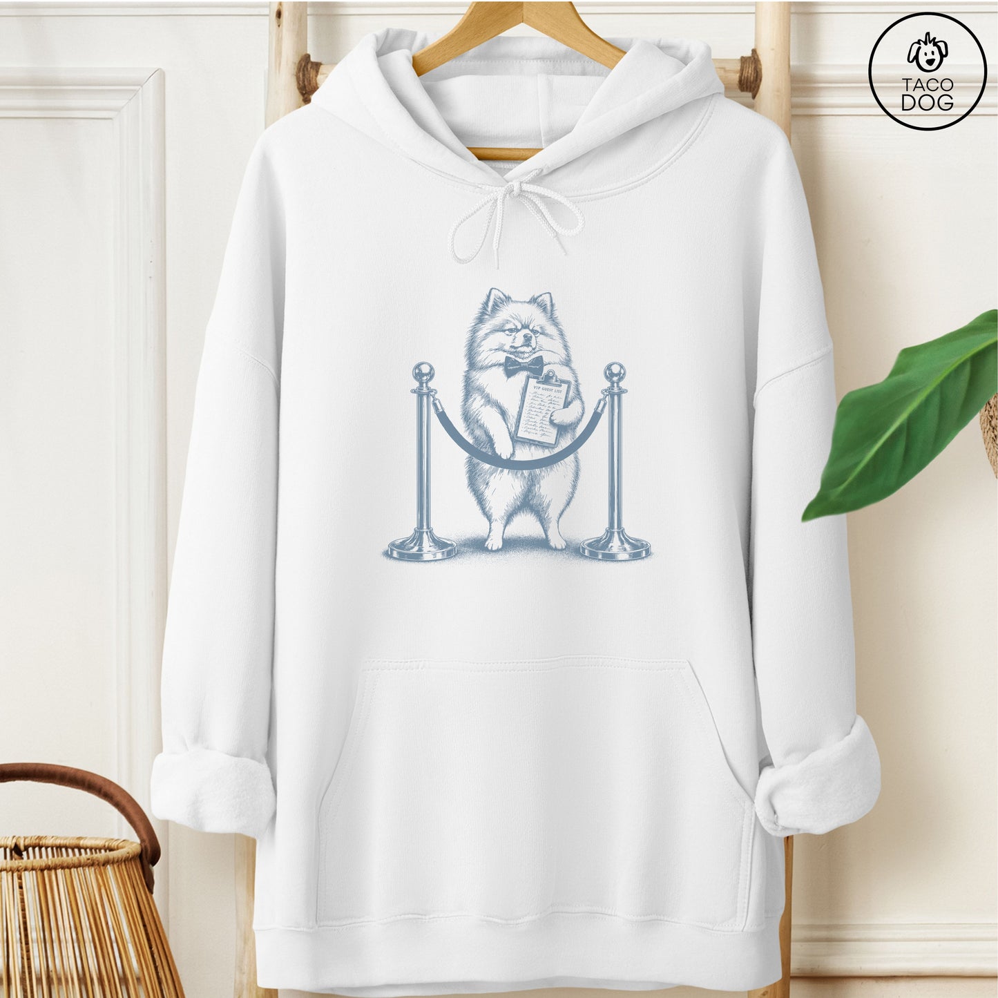 Pomeranian Bouncer Hoodie White Taco-Dog