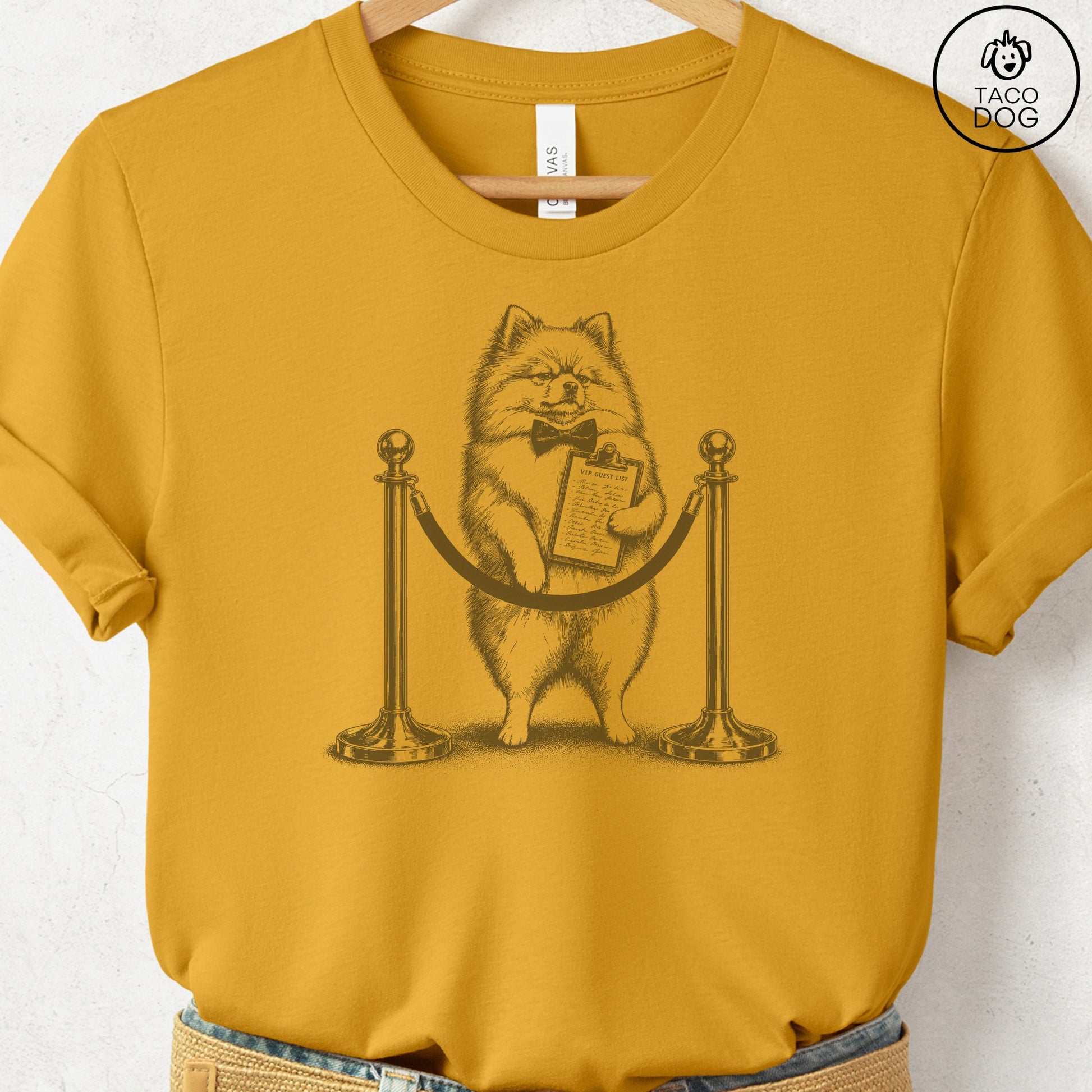 Pomeranian Bouncer T-Shirt Mustard Taco-Dog