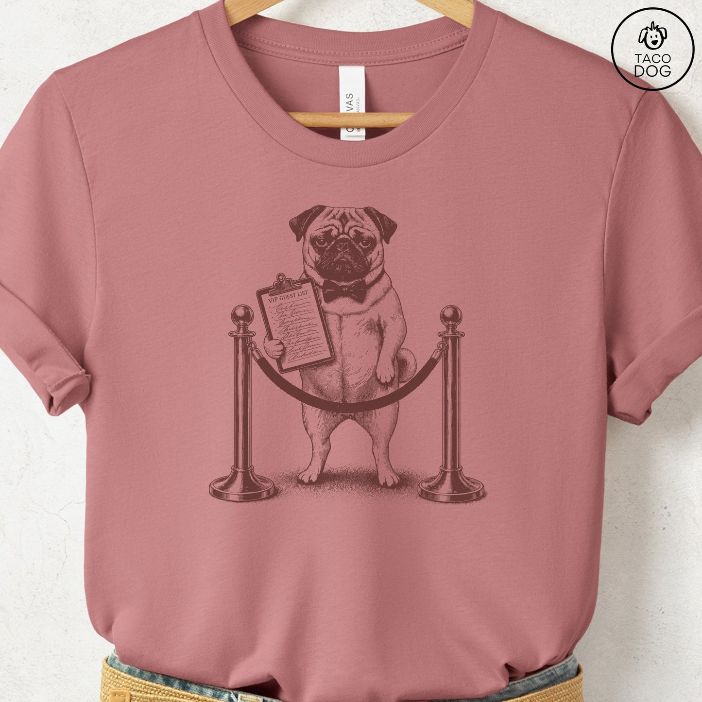 Pug Bouncer T-Shirt Heather Mauve Taco-Dog