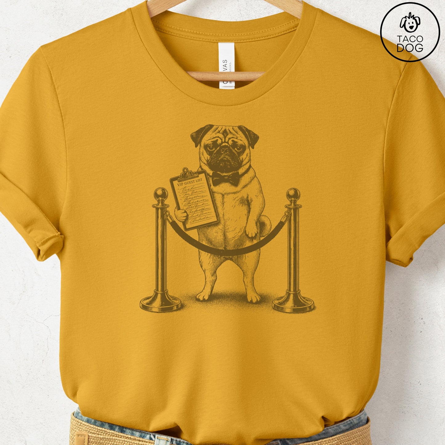 Pug Bouncer T-Shirt Mustard Taco-Dog