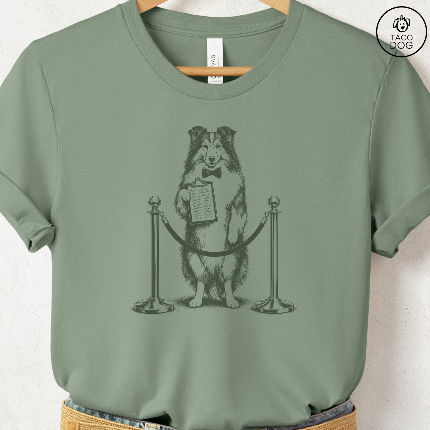 Shetland Sheepdog Bouncer T-Shirt Sage Taco-Dog