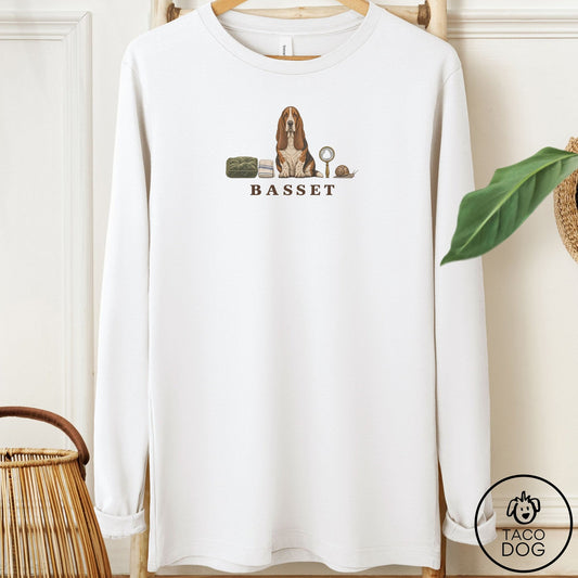 Basset Hound Breed Kit Long Sleeve Tee White Taco-Dog
