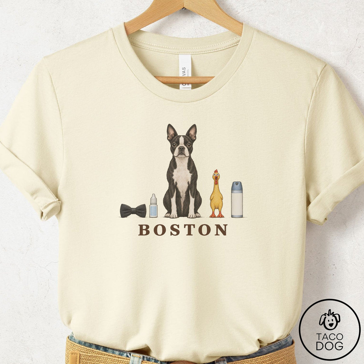 Boston Terrier Breed Kit T-Shirt Natural Taco-Dog
