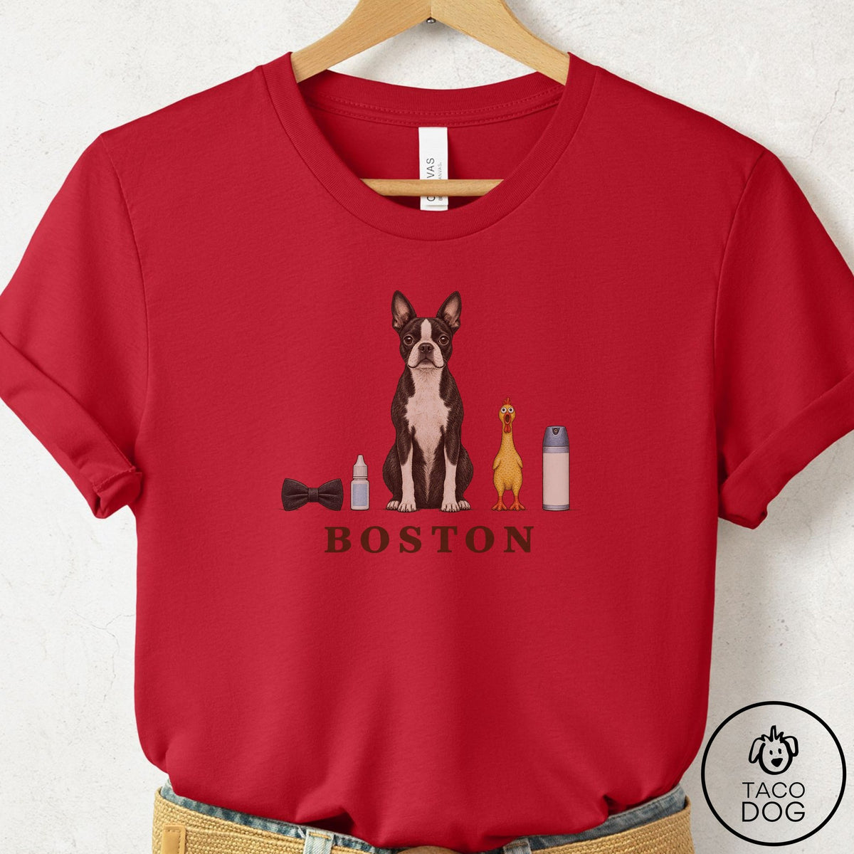 Boston Terrier Breed Kit T-Shirt Red Taco-Dog