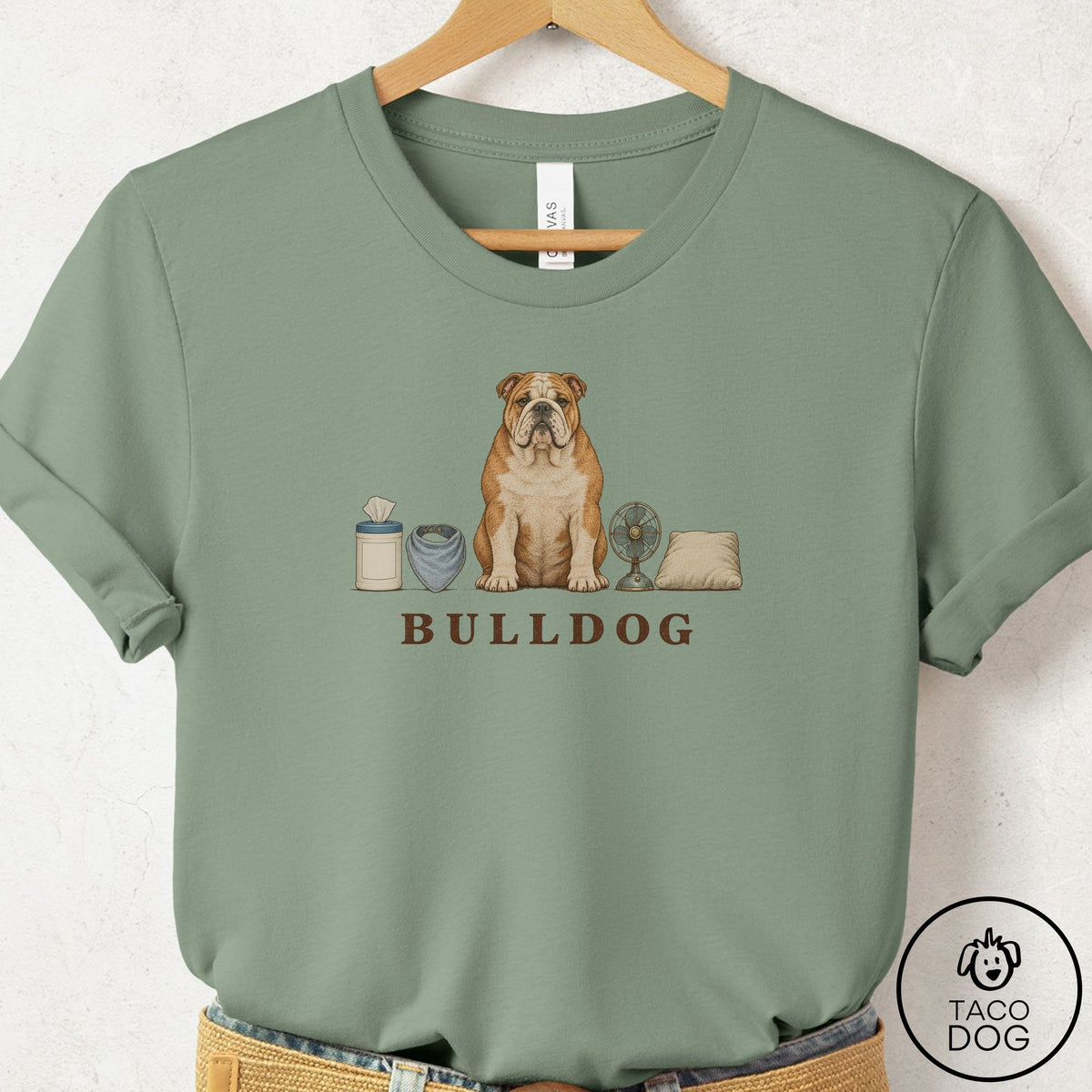 English Bulldog Breed Kit T-Shirt Sage Taco-Dog