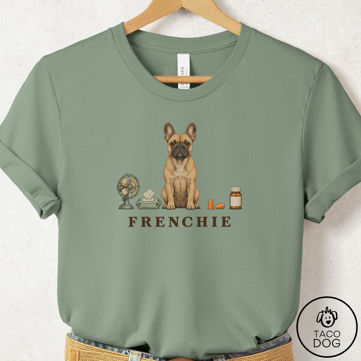 French Bulldog Frenchie Breed Kit T-Shirt Sage Taco-Dog