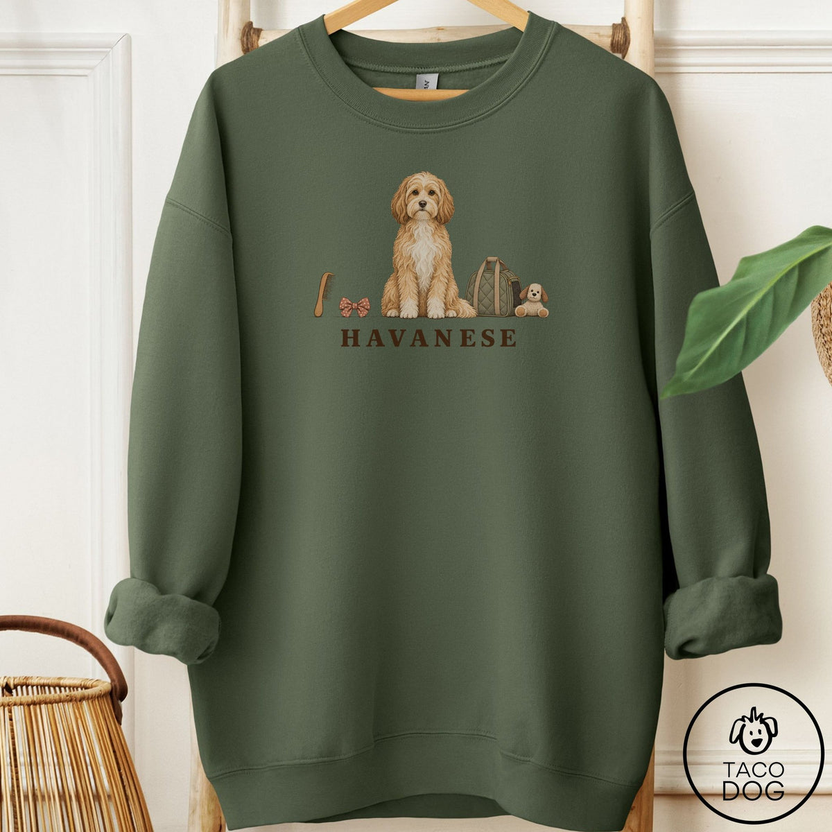 Havanese Breed Kit Sweatshirt Military Green Taco-Dog