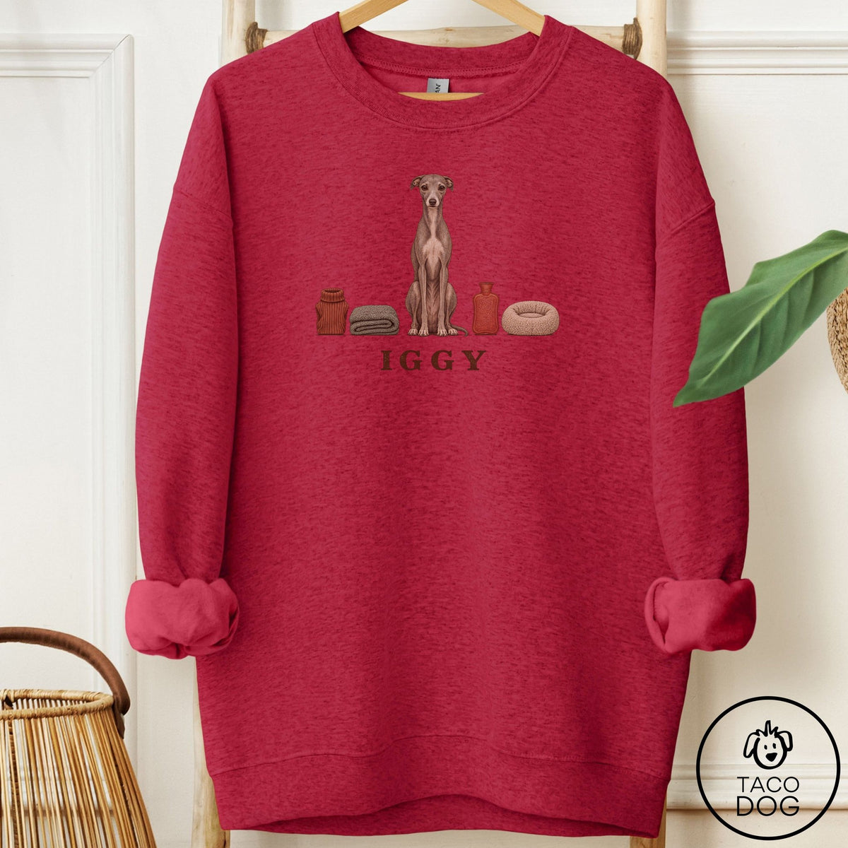 Italian Greyhound Whippet Breed Kit Sweatshirt Antique Cherry Red Taco-Dog