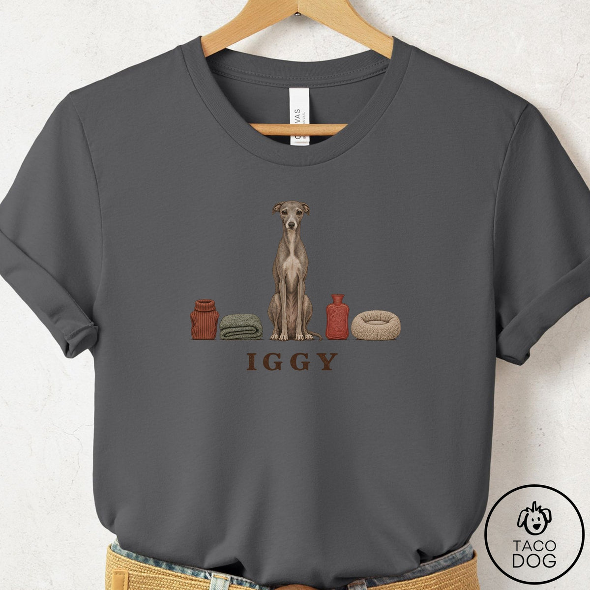 Italian Greyhound Whippet Breed Kit T-Shirt Asphalt Taco-Dog