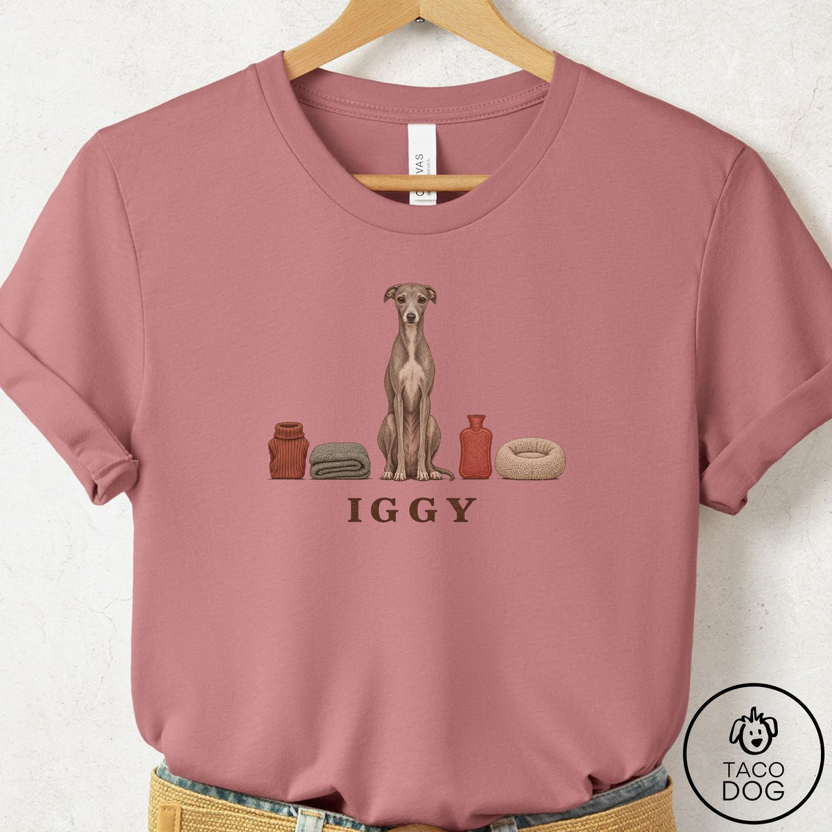 Italian Greyhound Whippet Breed Kit T-Shirt Mauve Taco-Dog