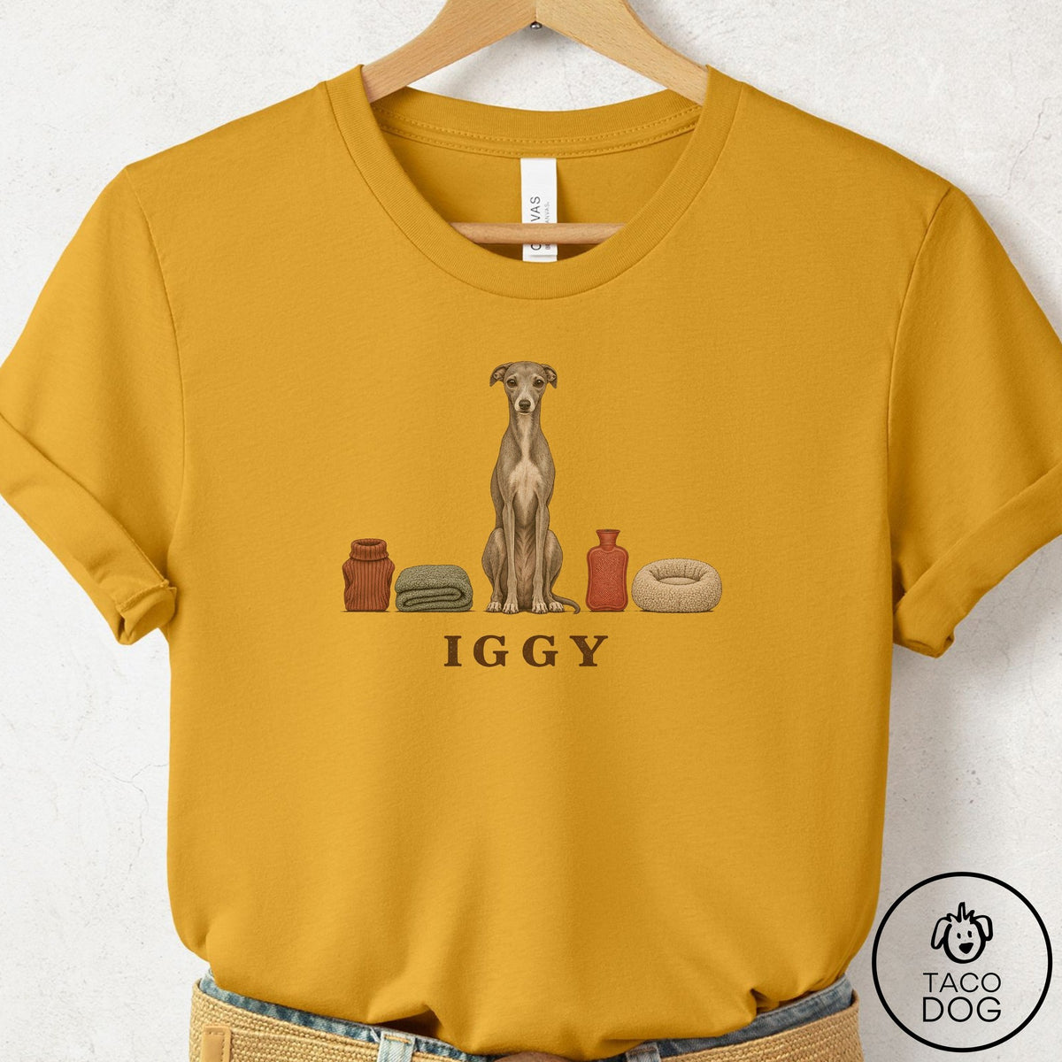 Italian Greyhound Whippet Breed Kit T-Shirt Mustard Taco-Dog