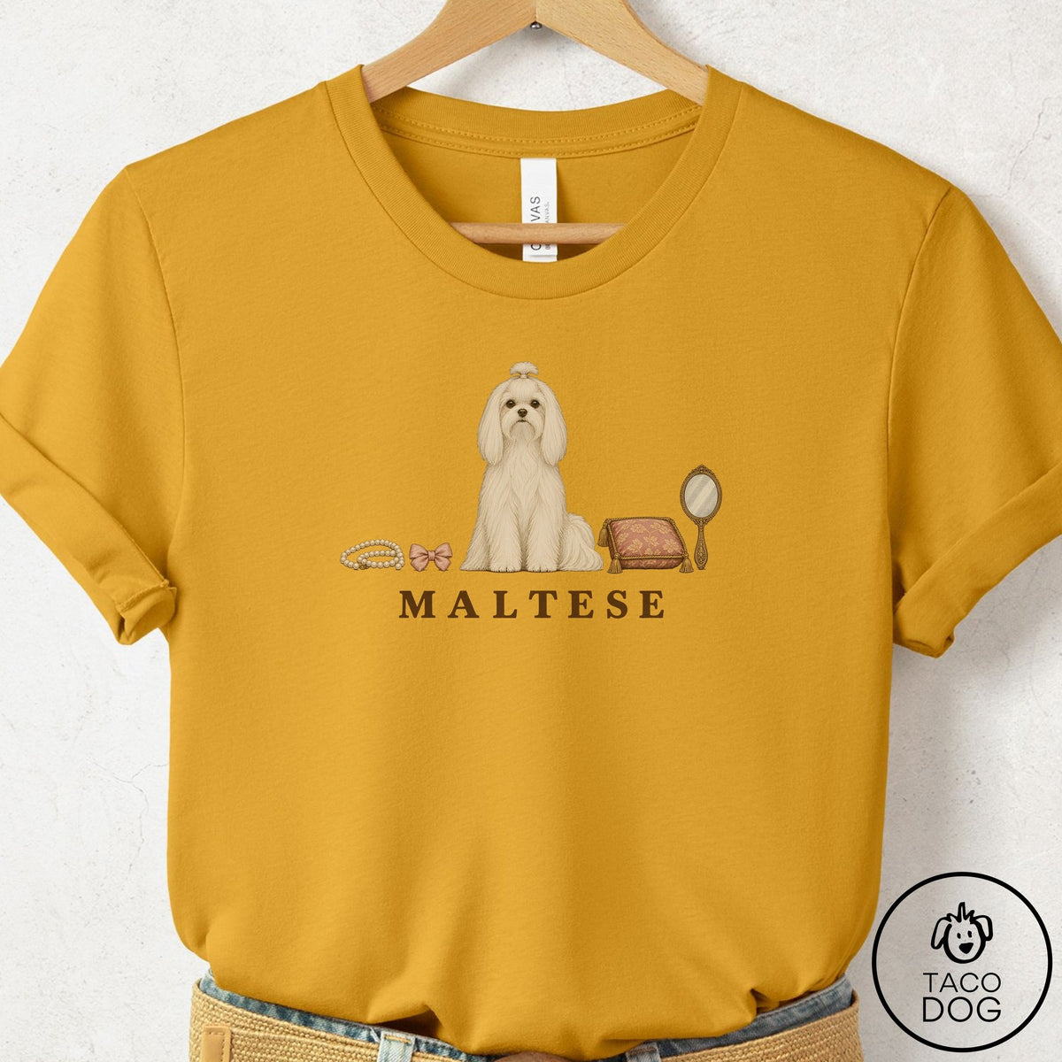 Maltese Breed Kit T-Shirt Mustard Taco-Dog