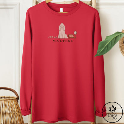 Maltese Breed Kit Long Sleeve Tee Red Taco-Dog