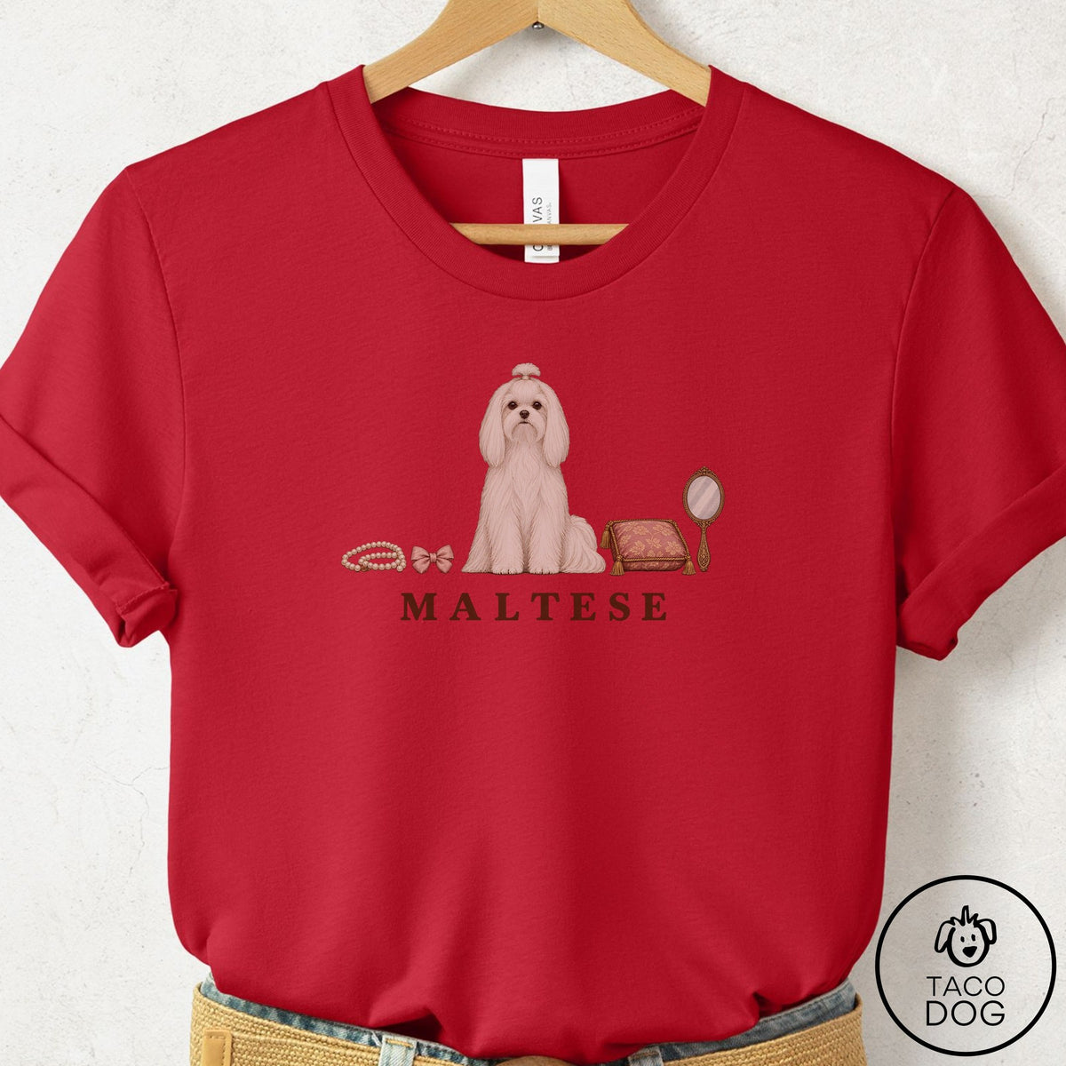 Maltese Breed Kit T-Shirt Red Taco-Dog