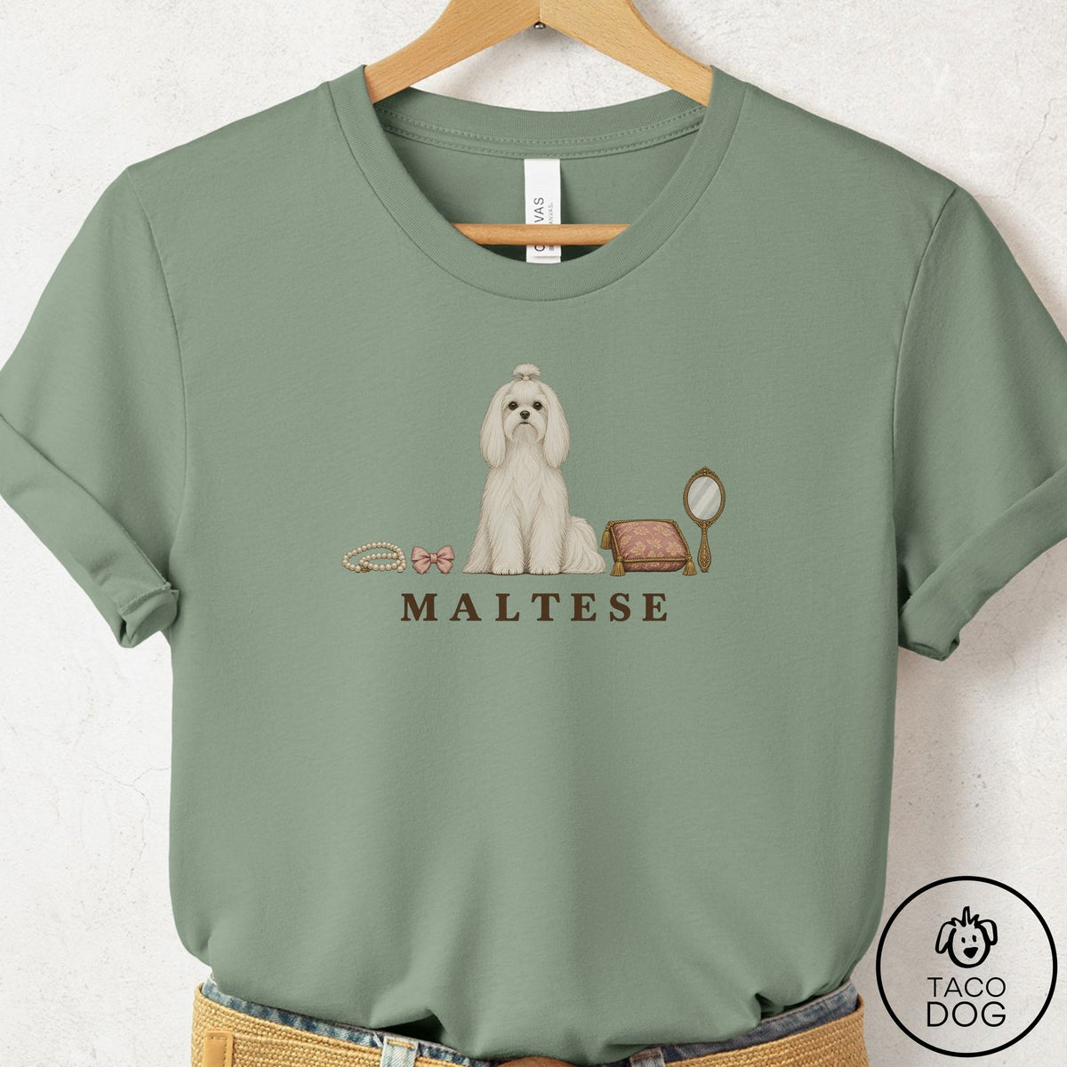 Maltese Breed Kit T-Shirt Sage Taco-Dog
