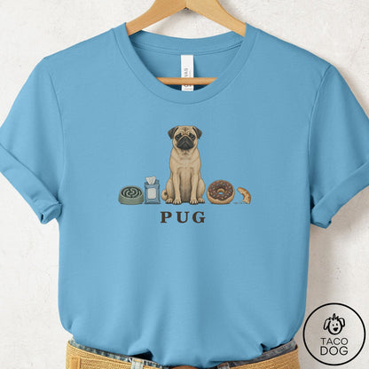 Pug Breed Kit T-Shirt Ocean Blue Taco-Dog
