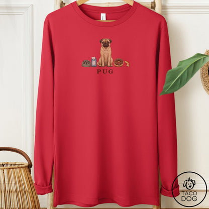Pug Breed Kit Long Sleeve Tee Red Taco-Dog