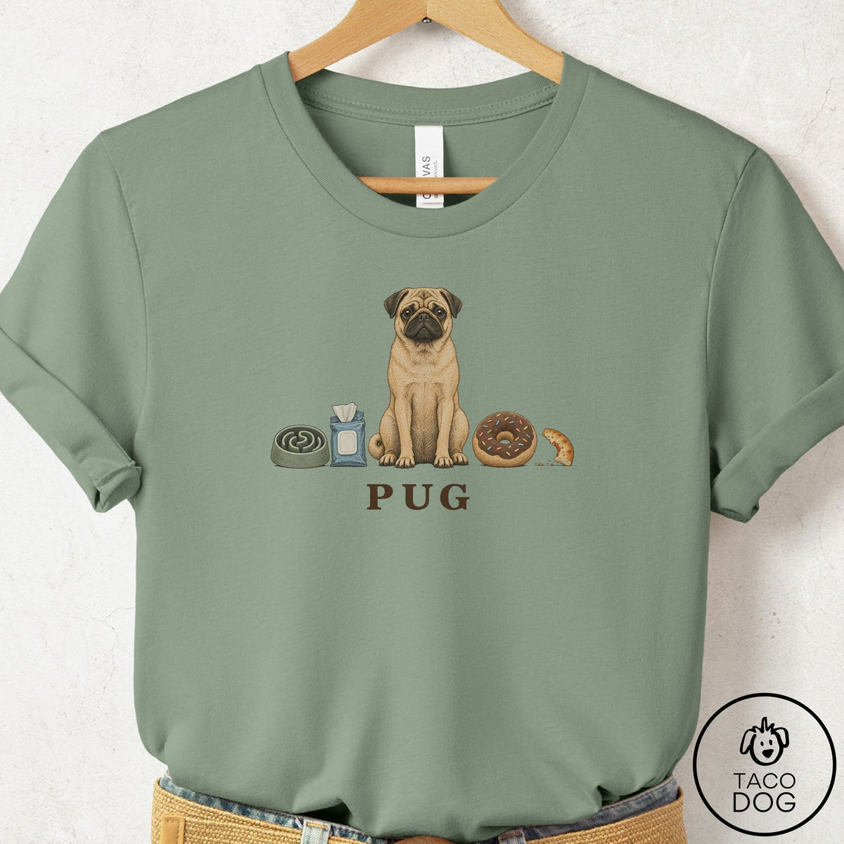 Pug Breed Kit T-Shirt Sage Taco-Dog