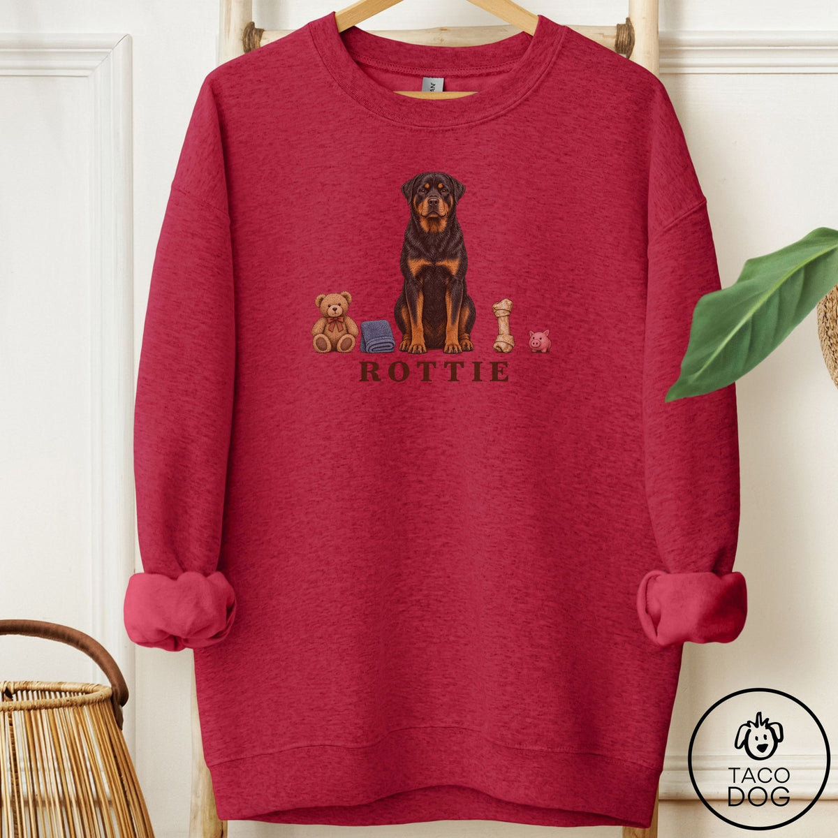 Rottweiler Breed Kit Sweatshirt Antique Cherry Red Taco-Dog