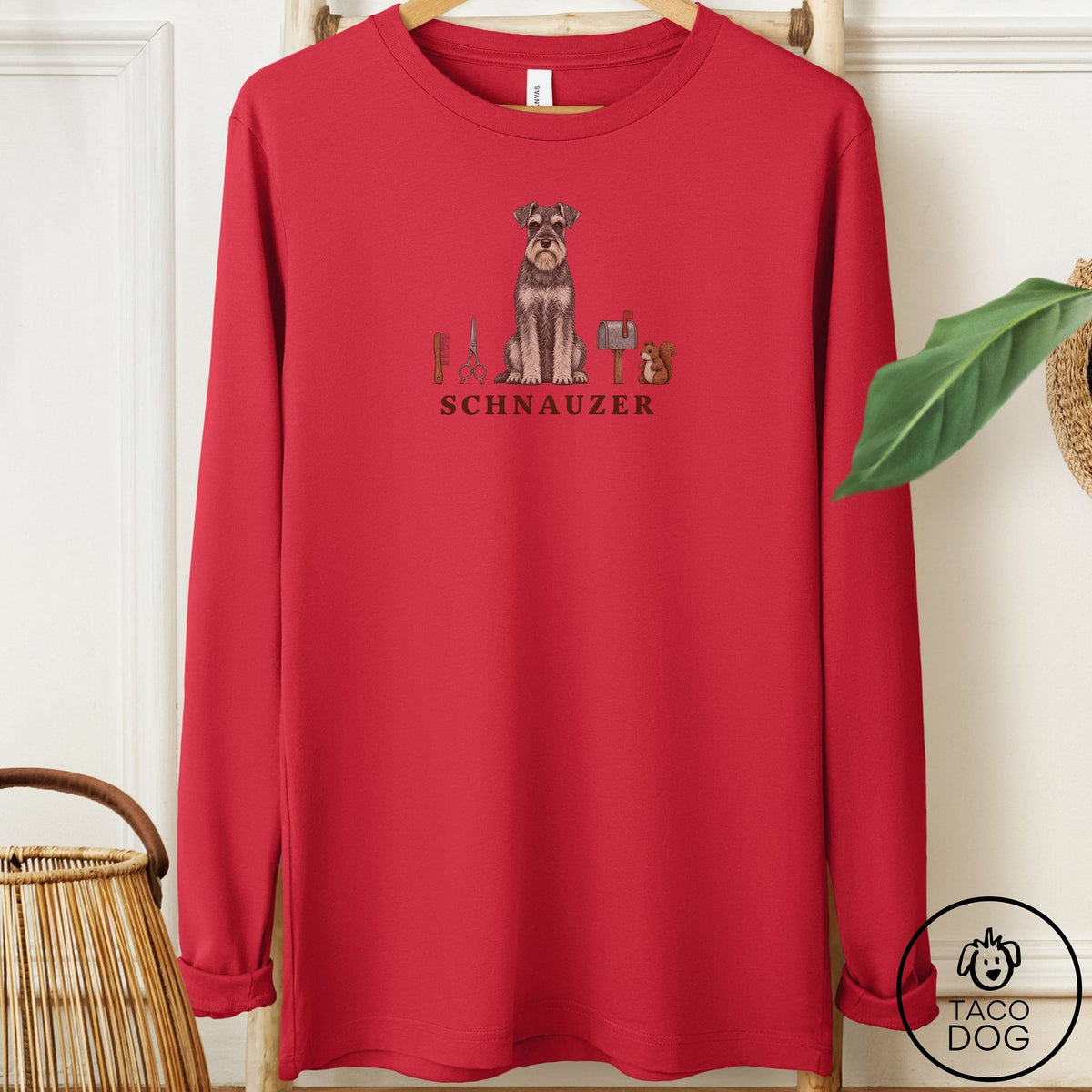 Schnauzer Breed Kit Long Sleeve Tee Red Taco-Dog