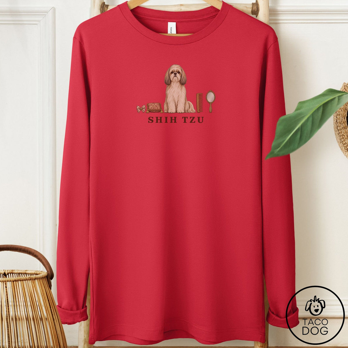 Shih Tzu Breed Kit Long Sleeve Tee Red Taco-Dog