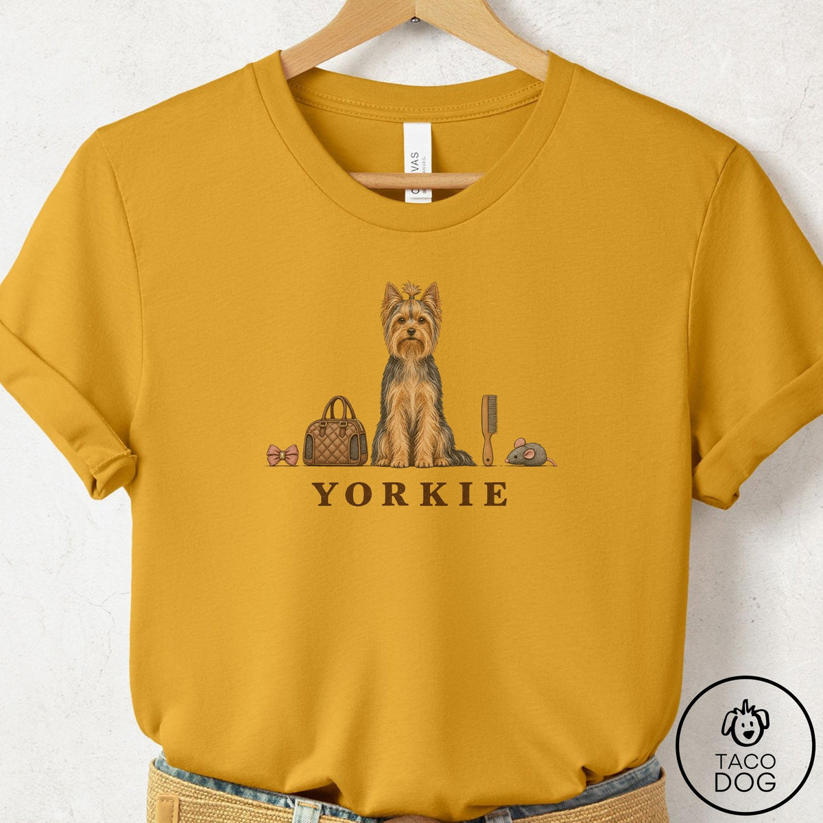 Yorkshire Terrier Yorkie Breed Kit T-Shirt Mustard Taco-Dog