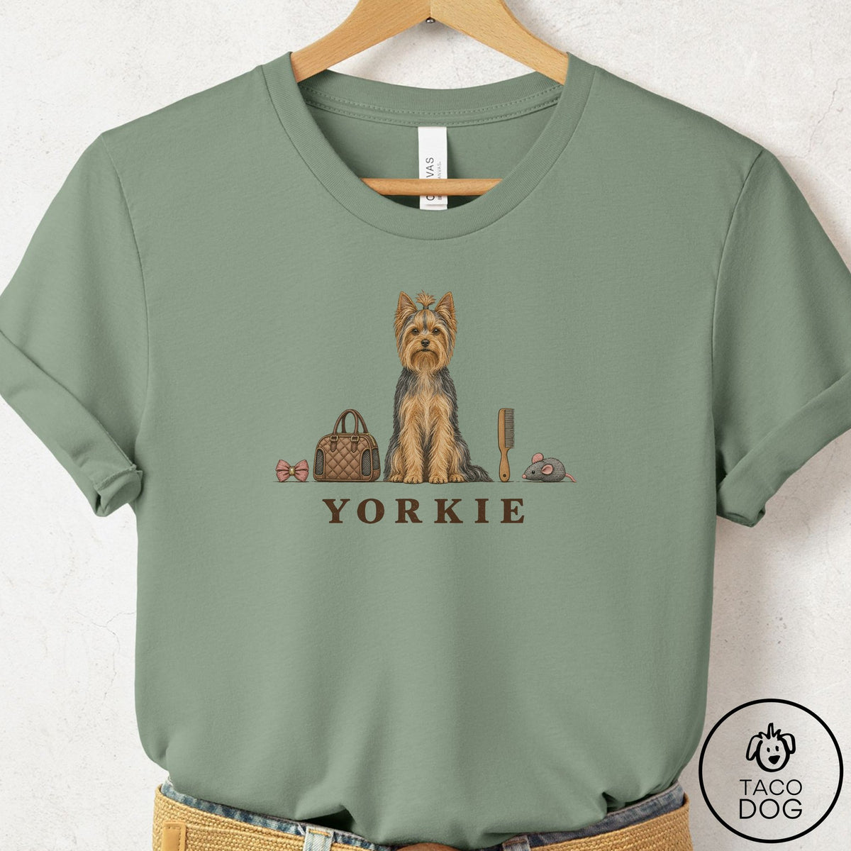 Yorkshire Terrier Yorkie Breed Kit T-Shirt Sage Taco-Dog