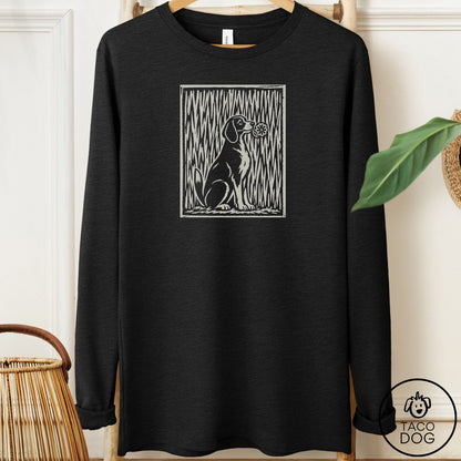 Beagle Brings the Flower Long Sleeve Tee Black Heather Taco-Dog