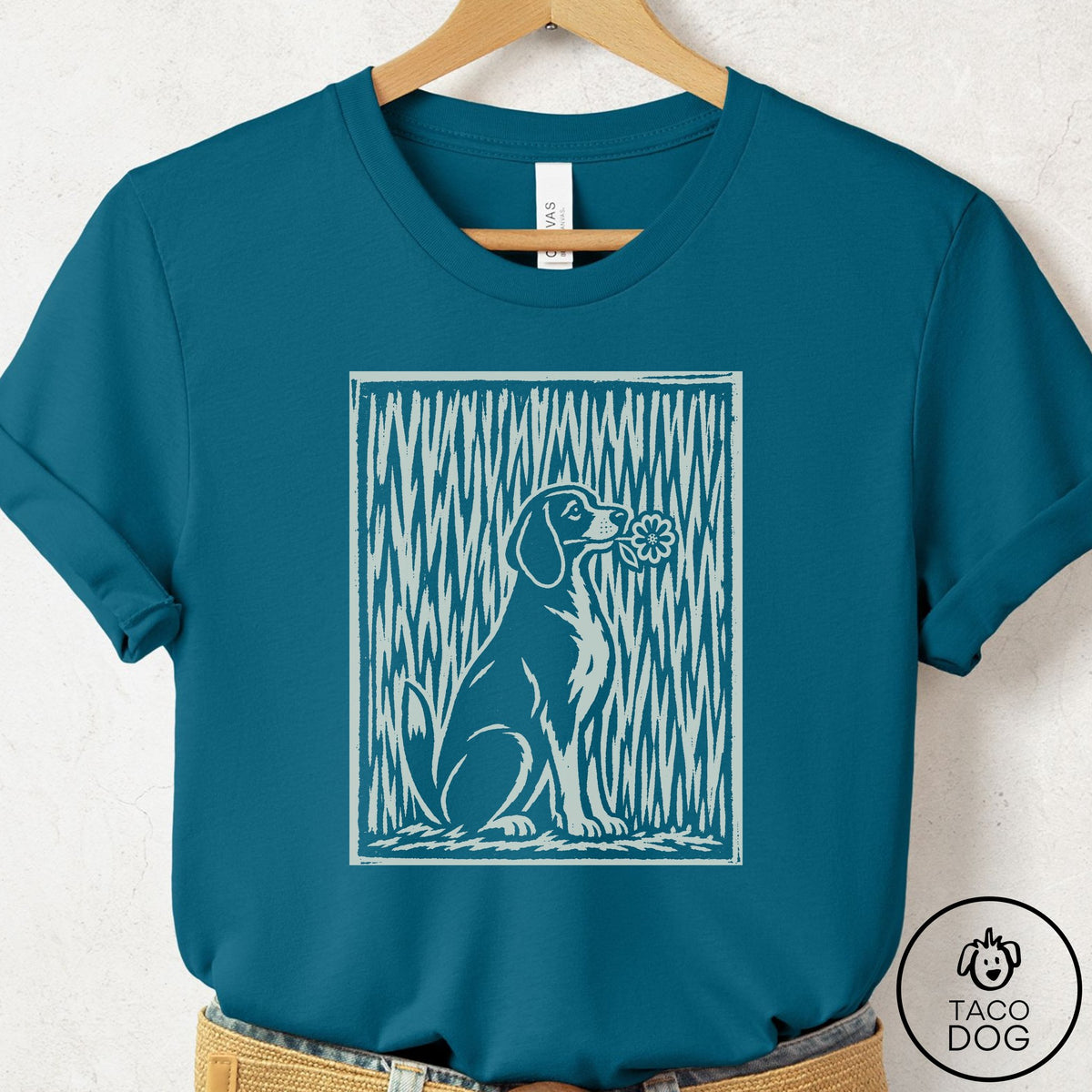 Beagle Brings the Flower T-Shirt Deep Teal Taco-Dog