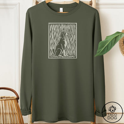 Beagle Brings the Flower Long Sleeve Tee Military Green Taco-Dog