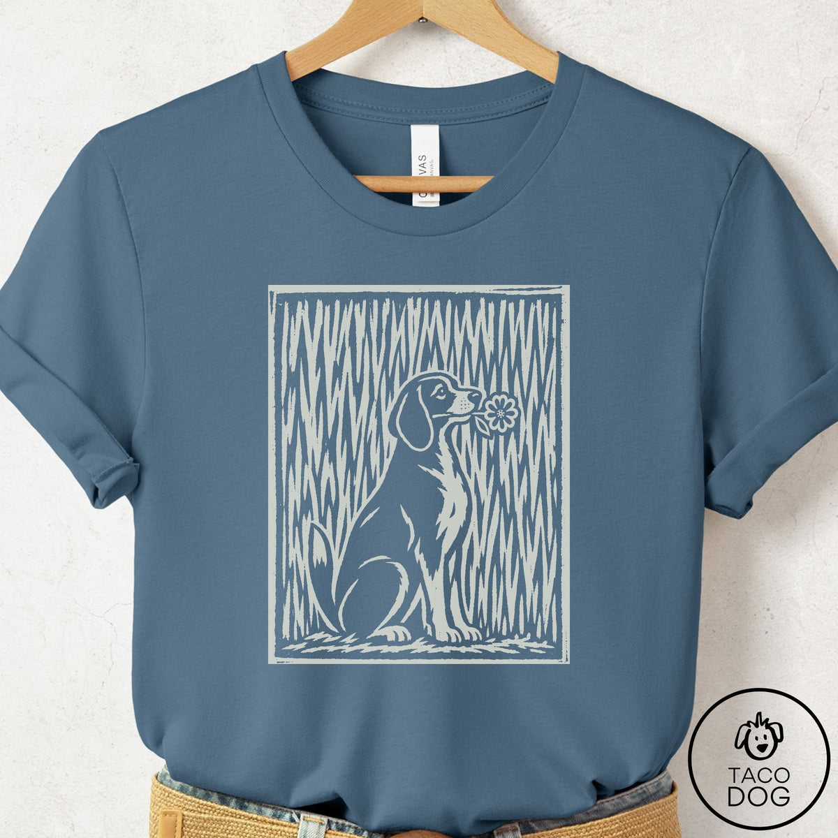 Beagle Brings the Flower T-Shirt Steel Blue Taco-Dog