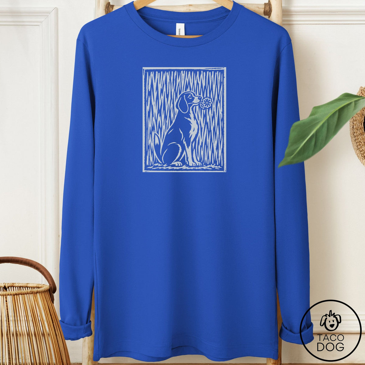 Beagle Brings the Flower Long Sleeve Tee True Royal Taco-Dog