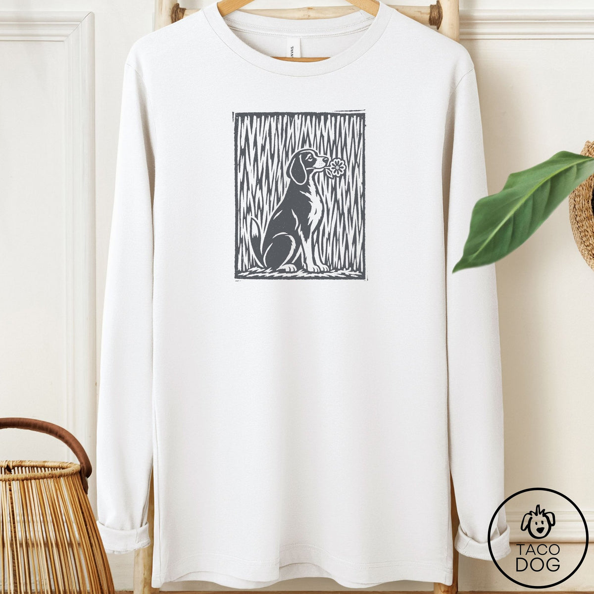 Beagle Brings the Flower Long Sleeve Tee White Taco-Dog