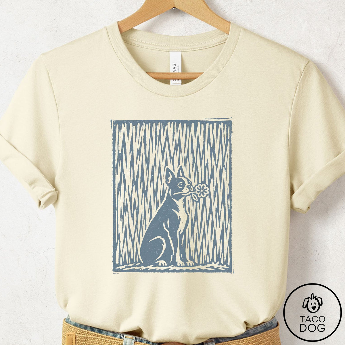 Boston Terrier Brings the Flower T-Shirt Natural Taco-Dog