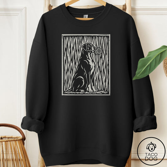 Boxer Brings the Flower Sweatshirt Black Taco-Dog