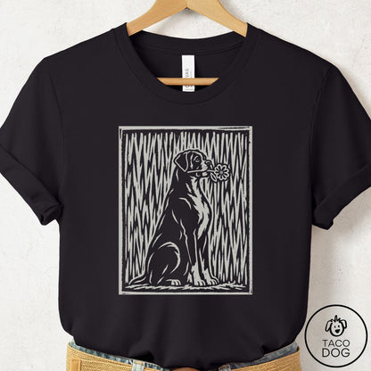 Boxer Brings the Flower T-Shirt Black Taco-Dog