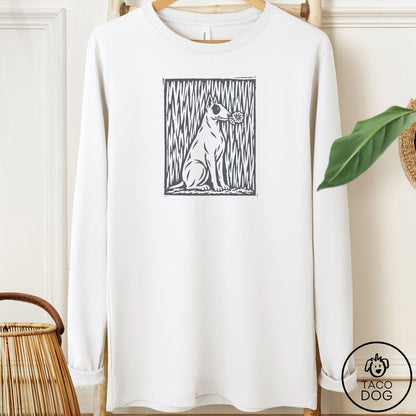 Bull Terrier Brings the Flower Long Sleeve Tee White Taco-Dog