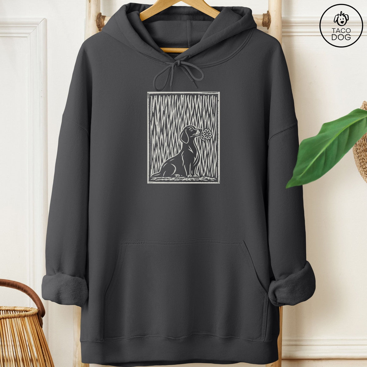 Dachshund Brings the Flower Hoodie Charcoal Taco-Dog