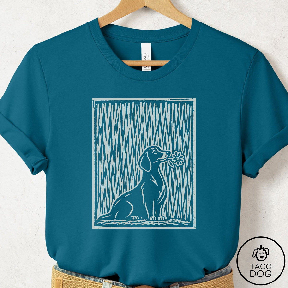 Dachshund Brings the Flower T-Shirt Deep Teal Taco-Dog